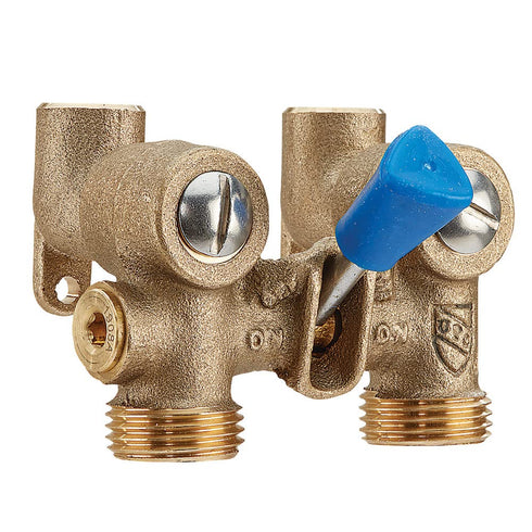 Watts 175C Series 1/2" Bronze Ball-Type Washing Machine Shutoff Valve, 3/4" Hose Outlet, 1/2" Copper Dual Ell Adapters,