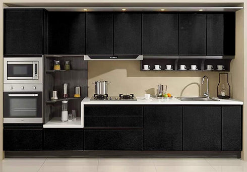 Glossy Black Contact Paper - Shiny Peel and Stick Wallpaper for Kitchen Cabinets, 15.8" 118.1"