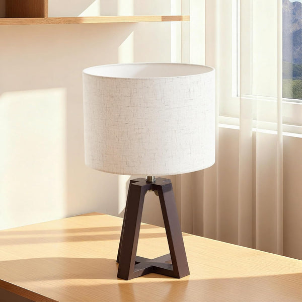 Booniture Dimmable Bamboo Table Lamp, Farmhouse Bedside Lamp with Linen Shade, Mid Century