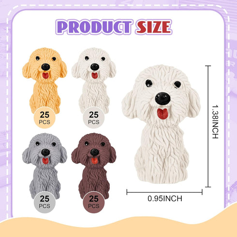 Kisston 100 Pcs 3D Dog Pencil Top Erasers, Cute Animal Erasers for Kids, Funny Dog Party Favors