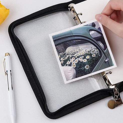 Standard 6-Ring Glitter Zipper Soft PVC Notebook Cover for A6 Ring-Bound Planner (Inner Paper Not Included)