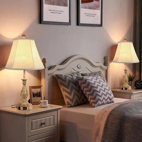 3-Way Dimmable 2 (Pack 1-Beige LALISU Farmhouse Table Lamp Touch Control Table Lamp, Modern Nightstand Lamp with USB