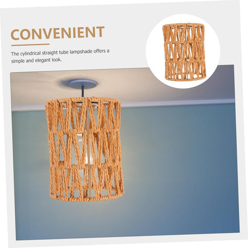 NUOBESTY Vintage Style Cylinder Lamp Shade Durable Paper Rope Pendant Light Cover for Restaurant Ceiling Light and Wall