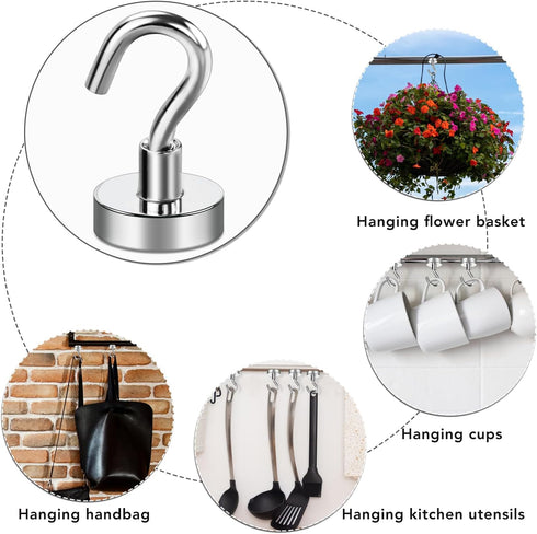 E BAVITE 10 Pack Strong Magnetic Hooks, 22Lbs Neodymium Magnets for Refrigerator, Grill, Towel, Indoor Hanging, Home,