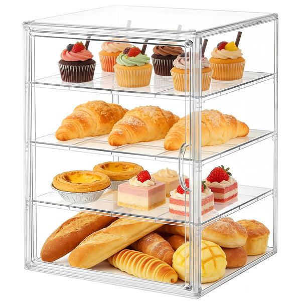 CAMBIODV Pastry Display Case,Large Bread Box,Bakery Cookie Display Stand for Kitchen Countertop,4 Layers