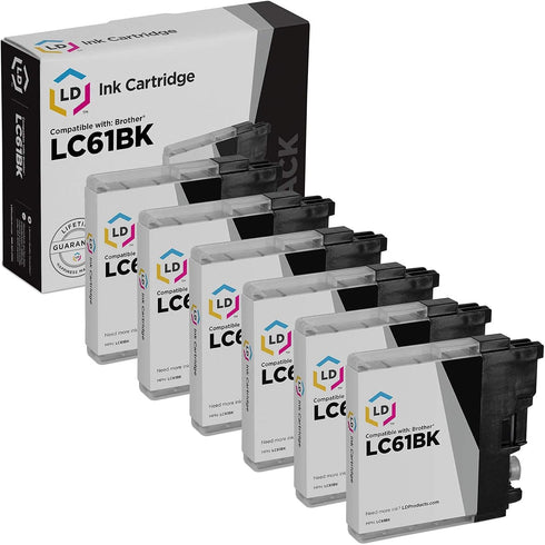 LD Compatible Ink Cartridge Replacement for Brother LC61BK, Black, 6-Pack