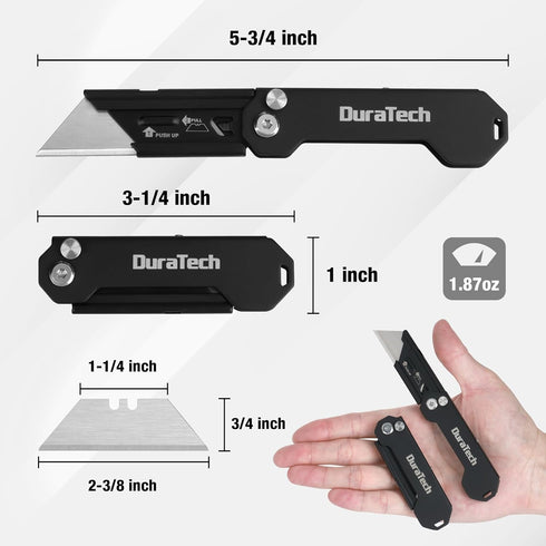 DURATECH 2-Pack Folding Utility Knife, Mini Box Cutter with Safety Lock and Quick-change Blade Mechanism