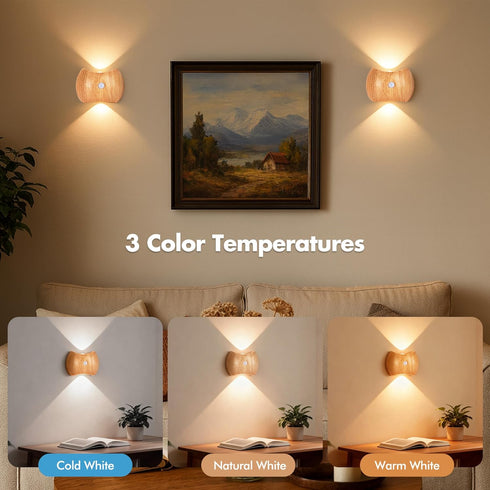 Set 2 Motion Sensor Wall Lights Indoor - Rechargeable Wall Lights Up & Down, Wireless Battery Operated Wall Sconce