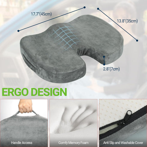 Gel Seat Cushion for Office Chair, Non-Slip Gel Memory Foam Coccyx Cushion for Tailbone Pain Relief, Desk Chair Car