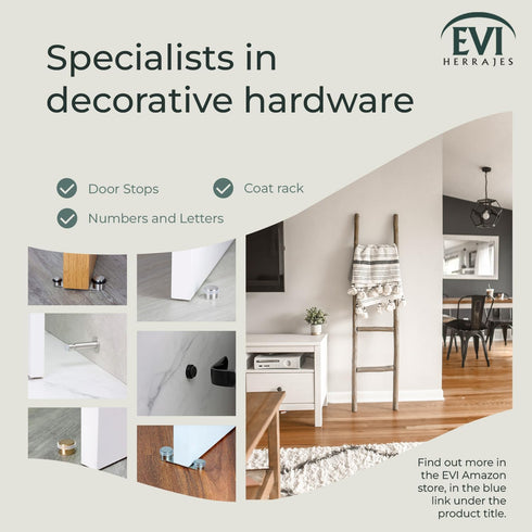 EVI Wall/Handle Adhesive Doorstop, 0.9'' X 0.55'' Black Rubber with V2A Stainless Steel, Includes Screw + Clamping