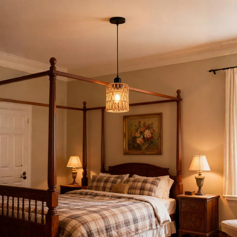Pendant Light Boho Farmhouse Decor Hanging Lamp - Rattan Hanging Lights Woven Shade - Ceiling Light Fixtures
