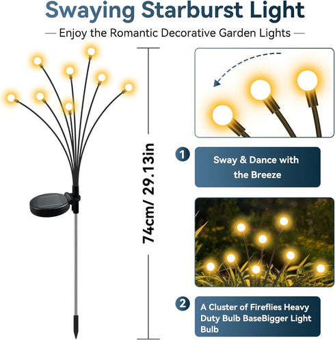 2 Pack 16 Solar Garden Lights Outdoor Waterproof, LED Swaying Firefly Lights Outdoor Decor Light for Pathway Party