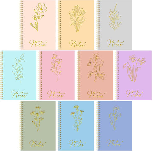 Cholemy 10 Pcs A5 Aesthetic Spiral Notebook, Cute Morandi College Ruled Journals with Pockets, 8 x 6