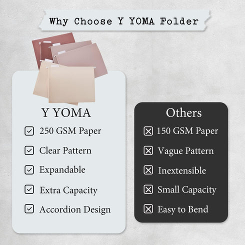 Y YOMA 6 Pack Extra Capacity Hanging File Folders, Letter Size Accordion Decorative Organizer with 1/5-Cut Tabs, Mocha