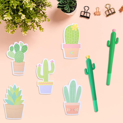 Whaline 12 Pieces Cactus Gel Ink Pens, Cactus Sticky Notes, Neutral Plant Writing Pens, Succulent Note Pad for Home