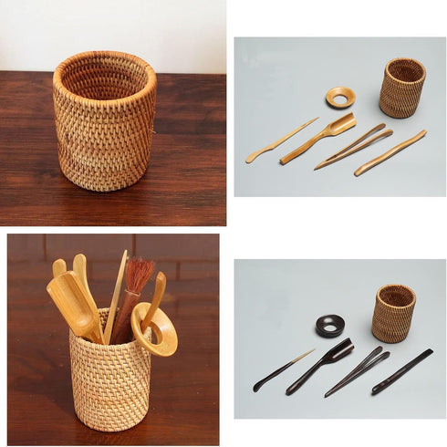 Okllen 2 Pack Handmade Rattan Pencil Holder - Woven Vine Desk Organizer for Makeup Brushes, Office & Home Desktop,