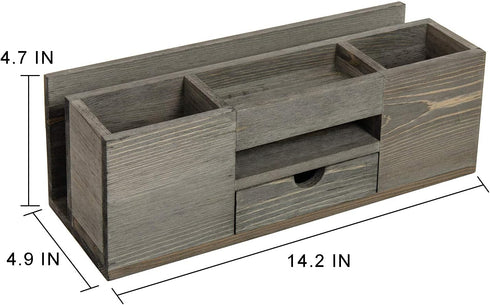 Liry Products Brown Wooden Desktop Organizer with Multiple Compartments, Rack Shelf for Office Supplies