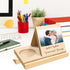 Lovdeying Personalized Wooden Triangle Book Holder Stand Custom Solid Oak Wood Book Rest with Cup Holder Engraved Text