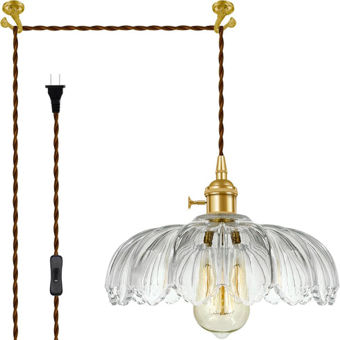 Plug-in Pendant Light Fixture, Hanging Light Fixture, Glass Pendant Light, Swag Lamp