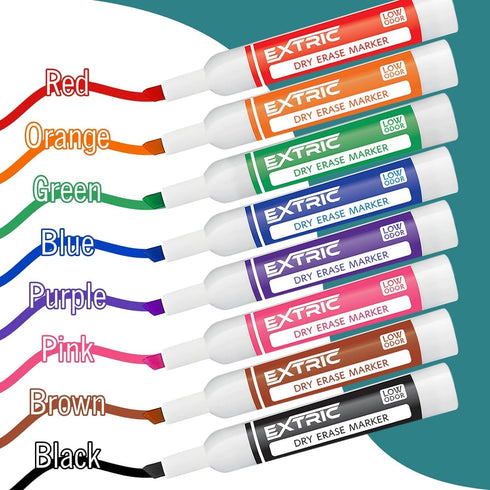 8 EXTRIC Dry erase Markers Chisel Tip, Whiteboard markers, Magnetic Marker Holder & Eraser, Low Odor White Board Marker