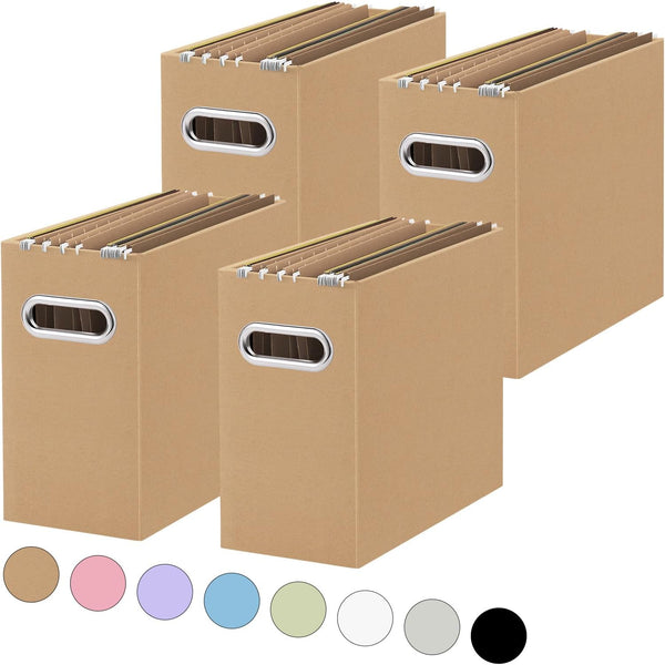 Oterri File Organizer, Small Collapsible Cardboard Box for Letter Size Files, Portable with Handle, Brown