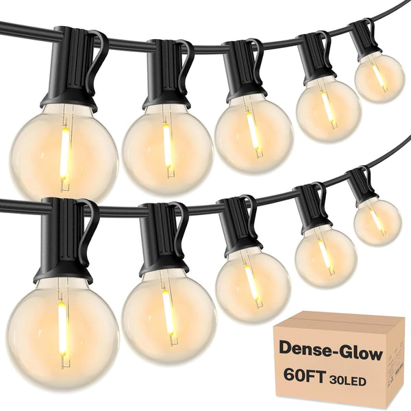 RTTY Outdoor String Lights 60 FT, Patio Lights with 32pcs Plastic G40