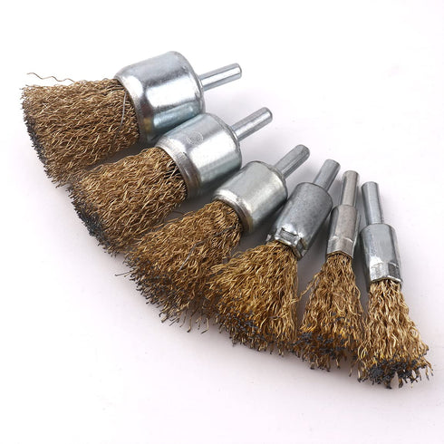 30pcs Set 1/4 Inch Shank,6 ATOPLEE Brass Coated Wire Brush Wheel & Cup Brush with Round Sizes Crimped Wire Brush Wheel