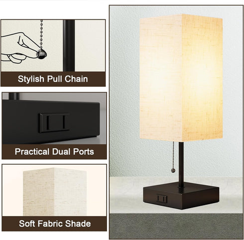 3color Bulb 1PCS) YIDPU Table Lamp for Bedroom,Nightstand Lamp for Bedside with AC Outlets,Adjustable LED Light Desk