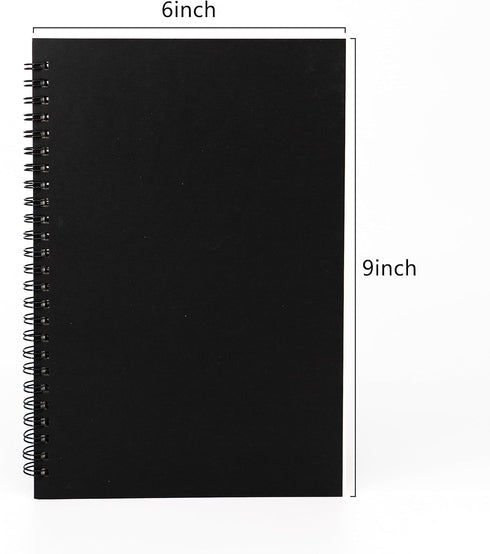 DSTELIN 9 inch x 6 inch, 100GSM, Blank Spiral Notebook, 1-Pack, Soft Cover, Sketch book, 160 Pages / 80 Sheets, (Black)