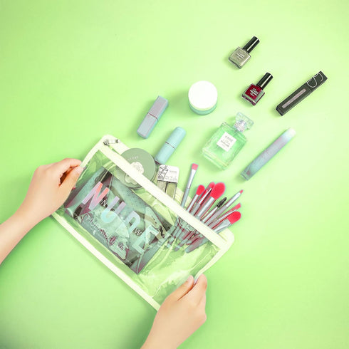 CHENGU 9 Pack Clear Waterproof Zipper Pouches for Cosmetic, Wallet, Pencil Organizing, Clear Travel Bags (White Side)