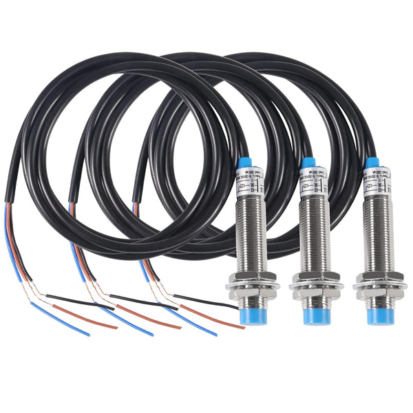 3Pcs LJ12A3-4-Z/AY M12 Approach Sensor Inductive Proximity Switch Detector Non-Shield Type PNP NC DC 6-36V for 3D