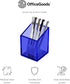 OfficeGoods Acrylic Pen & Pencil Holder, Modern Trapezoid Design Desk Organizer for Home or Office - Blue with Metal