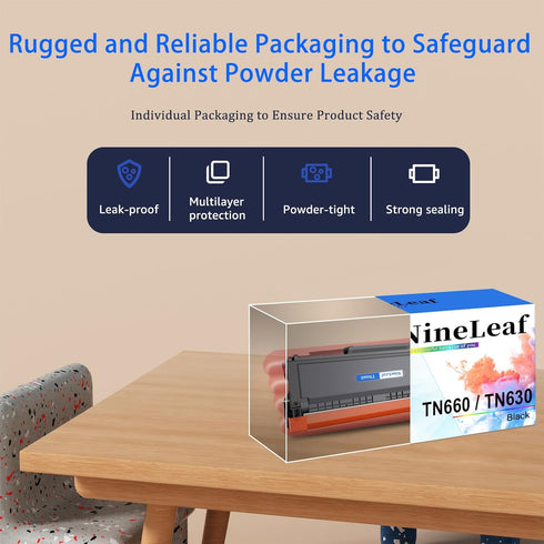 NineLeaf High Yield Compatible Toner Cartridge | Replacement for Brother TN660 TN630, Black, 1-Pack