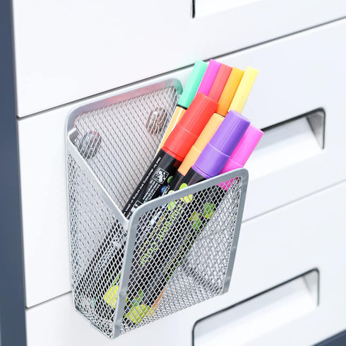 Magnetic Pencil Holder, Mesh Stainless Steel Pen Basket for Writing Utensil Storage in Home, Office, Kitchen, Locker