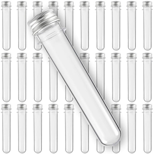 50 PCS Clear Plastic Test Tubes 5.5 x 1 inch, 40 ml with Caps & Sealing Sheets for Plants, Experiments, Candy Storage