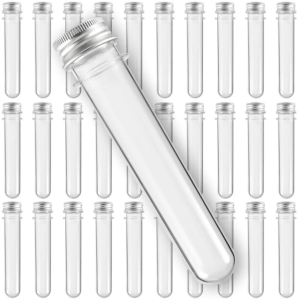 50 PCS Clear Plastic Test Tubes 5.5 x 1 inch, 40 ml with Caps & Sealing Sheets for Plants, Experiments, Candy Storage