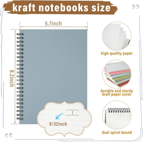 Fuutreo 24 Pcs A5 Spiral Notebook for Work, 8.3 x 5.7 Inch, College Ruled, Kraft Cover, 12 Colors, 120 Pages