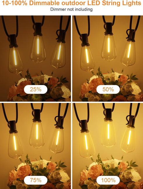 30ft 16 Dimmable ST38 Bulbs, 2700k Commercial GPATIO Waterproof Patio Lights with Hanging Lights Globe Shatterproof