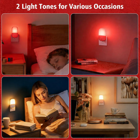 670nm 2 Pack echosari Red & Warm White Light Night Light for Sleep, Red Night Lights with Dusk to Dawn Sensor, LED