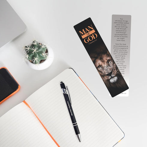 Man of God Gift, Bible Verse Pen with Bookmark - 1 Timothy 6:11, Inspirational Christian Pens for Men & Women with