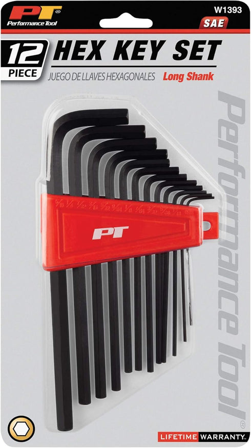 Performance Tool W1393 12pc SAE Long Hex Key Set, Black - Professional Grade Allen Wrenches