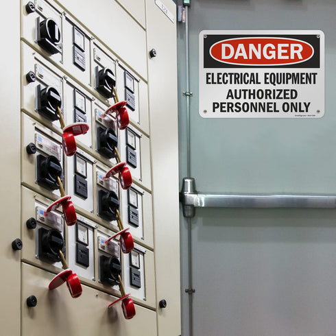 SmartSign "Danger - Electrical Equipment, Authorized Personnel Only" Sign, 7" x 10" Aluminum