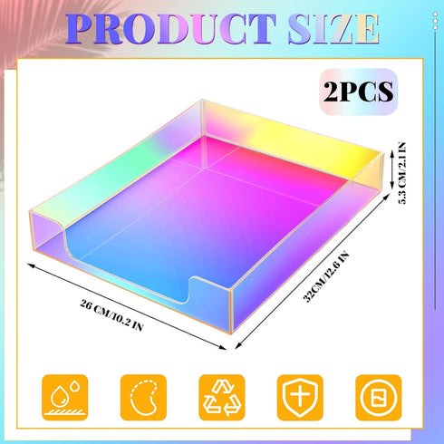 Maxcheck 2 Pcs Iridescent Acrylic Letter Tray, Non-Slip Rubber Organizer, Stackable Mail Tray for Desk, Office, Home