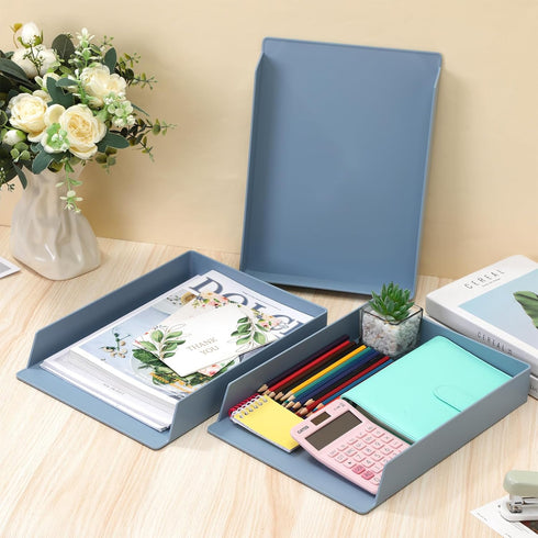 TecUnite 6 Pieces Stackable Letter Trays, Blue File Organizer for Office Classroom Desktop Storage
