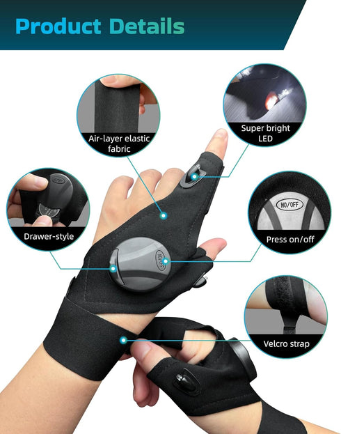 Wizstar LED Flashlight Gloves, Fathers Day Dad Birthday Gifts for Men Boyfriend Him Husband, Easter Basket Stuffer