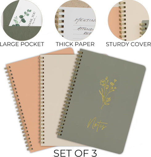 ZICOTO Aesthetic Spiral Notebook Set of 3 For Women - Cute College Ruled 8x6 Journal/Notebook with Large Pockets And Lined Pages - Perfect Supplies to Stay Organized at Work or School by ZICOTO