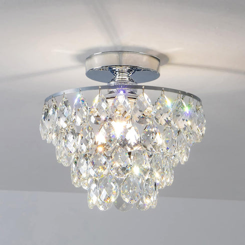 CM MZY Mini Crystal Chandelier Ceiling Light Small, Modern Chrome Crystal Flush