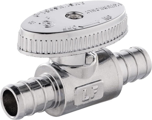 (Pack of 2) EFIELD 1/4 Turn Straight Stop Valve Barb Crimp 1/2" Pex x 1/2" Pex Chrome Plated Brass