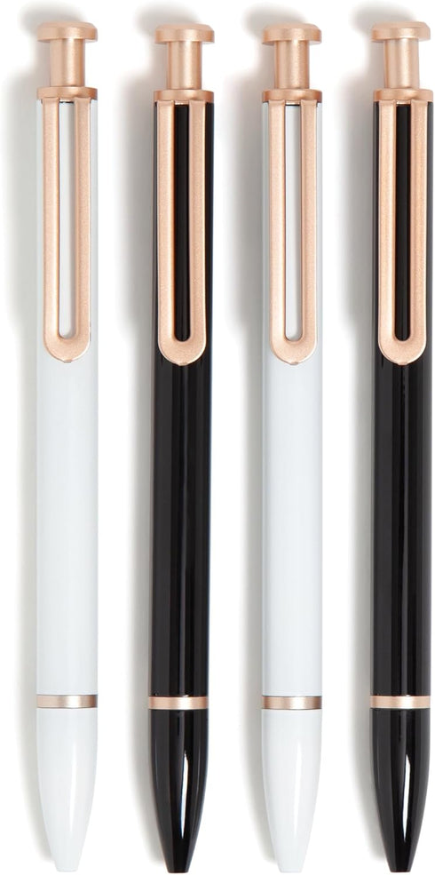 U Brands Monterey Ballpoint Pens Set of 4, Black and White with Rose Gold Details, Bold Point