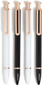 U Brands Monterey Ballpoint Pens Set of 4, Black and White with Rose Gold Details, Bold Point